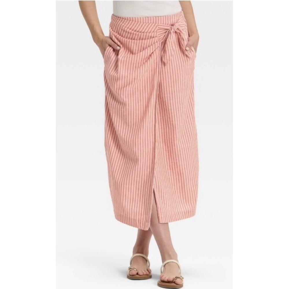 Universal Thread Pink Stripe Cotton Blend Faux Wrap Midi Maxi Skirt Boho Size XL